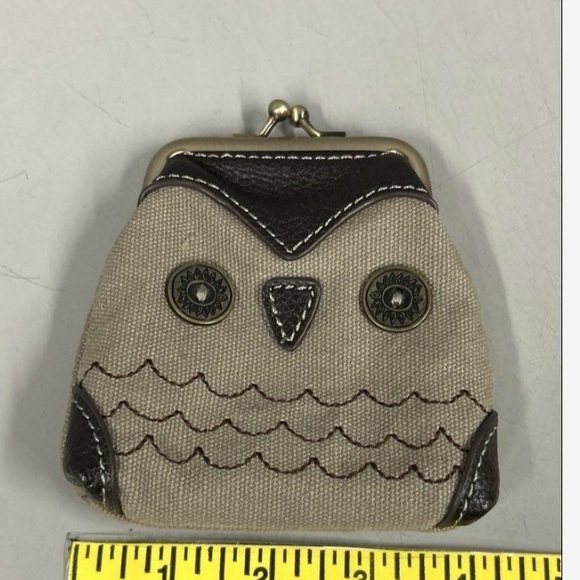 Chala Tan and Brown Kiss Lock Owl Coin Purse with Goldtone Frame EUC - Picture 12 of 13